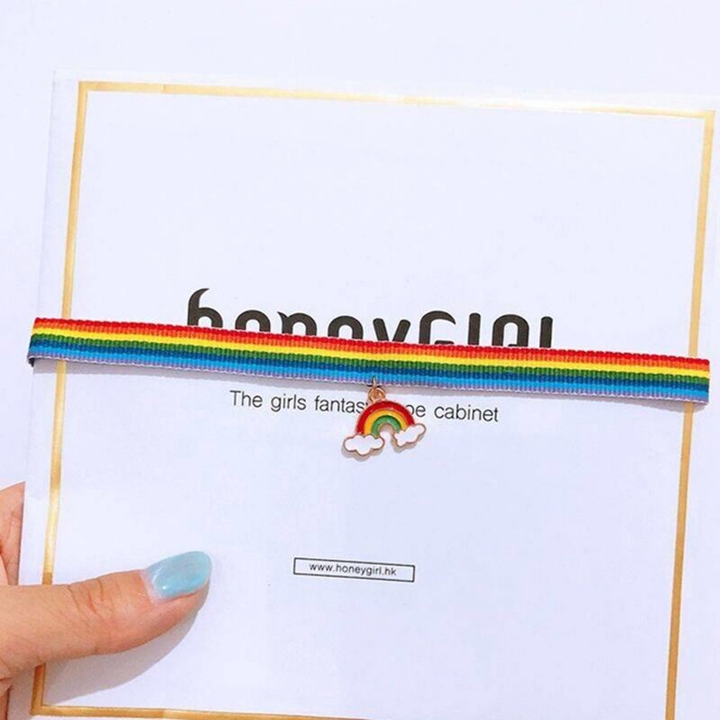 2021 Rainbow Choker Necklace LGBT Promissory Gift Woven Fabric Collar Necklace Personal Information Accessories Gift