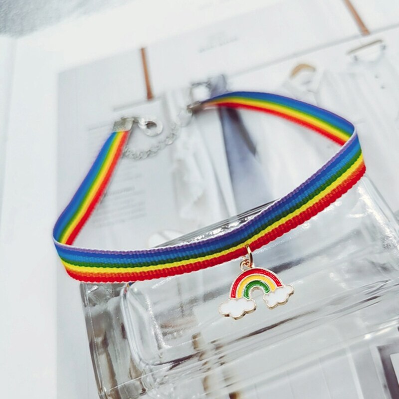 2021 Rainbow Choker Necklace LGBT Promissory Gift Woven Fabric Collar Necklace Personal Information Accessories Gift