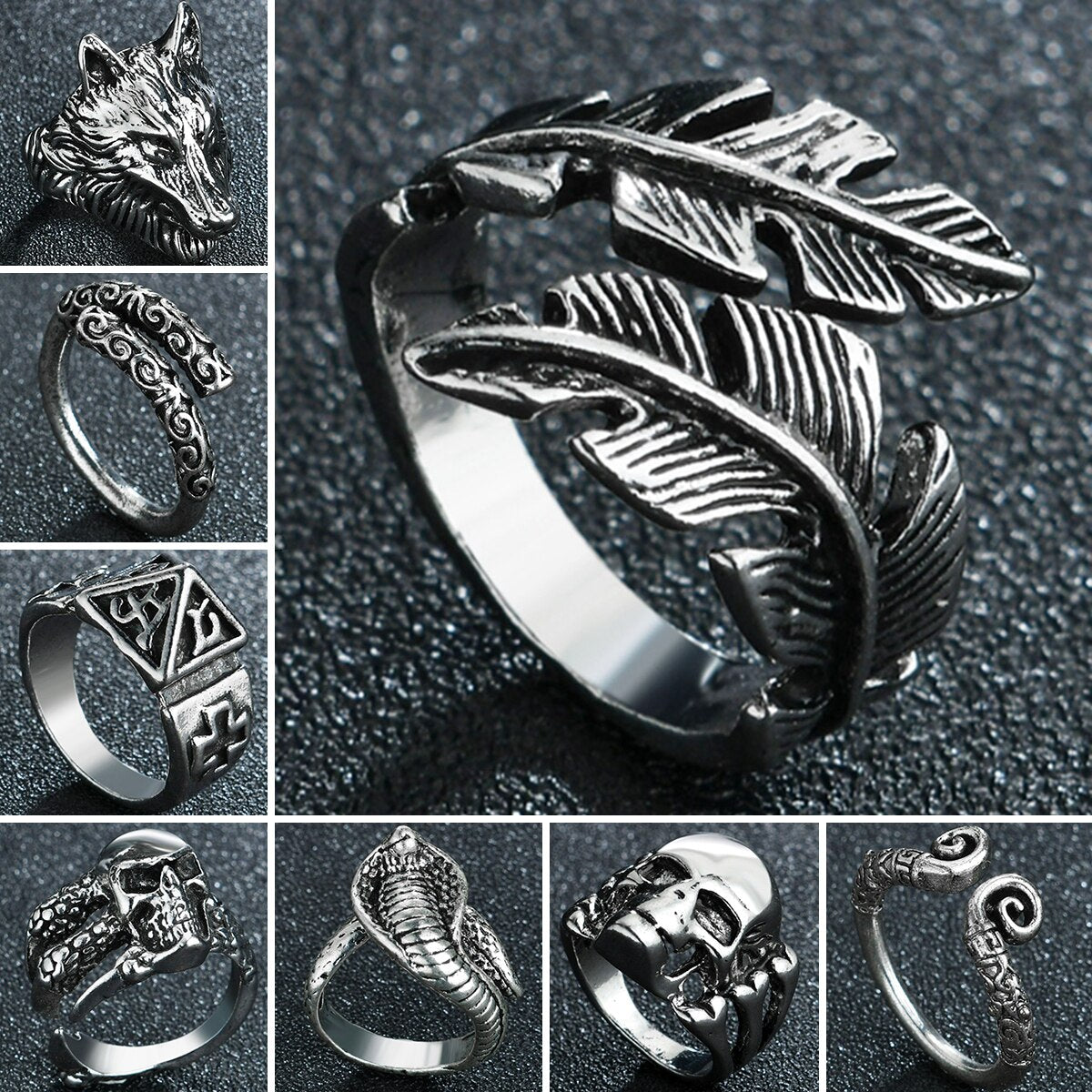 2021   Retro Leaf/Wolf/Snake/Skull Pattern Vintage Ring Anniversary Gift High Quality Punk Unisex Male Party Jewelry
