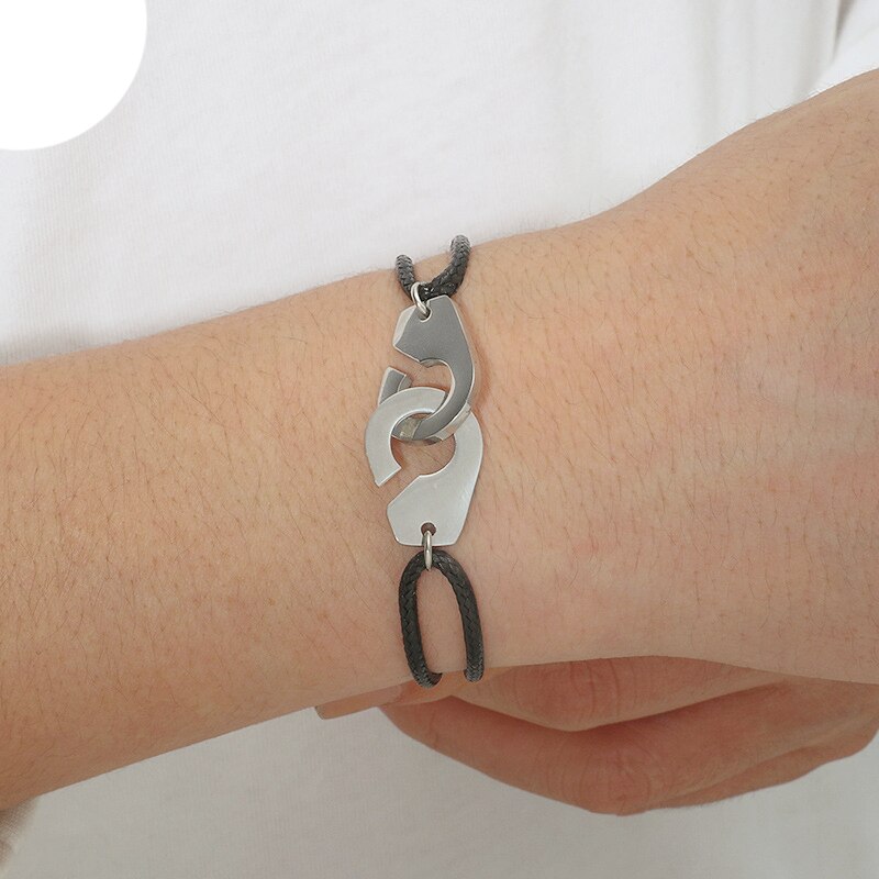 2022 Titanium Steel Handcuffs Bracelets Leather Cord Women's Bracelets Metal Accessories Party Jewelry