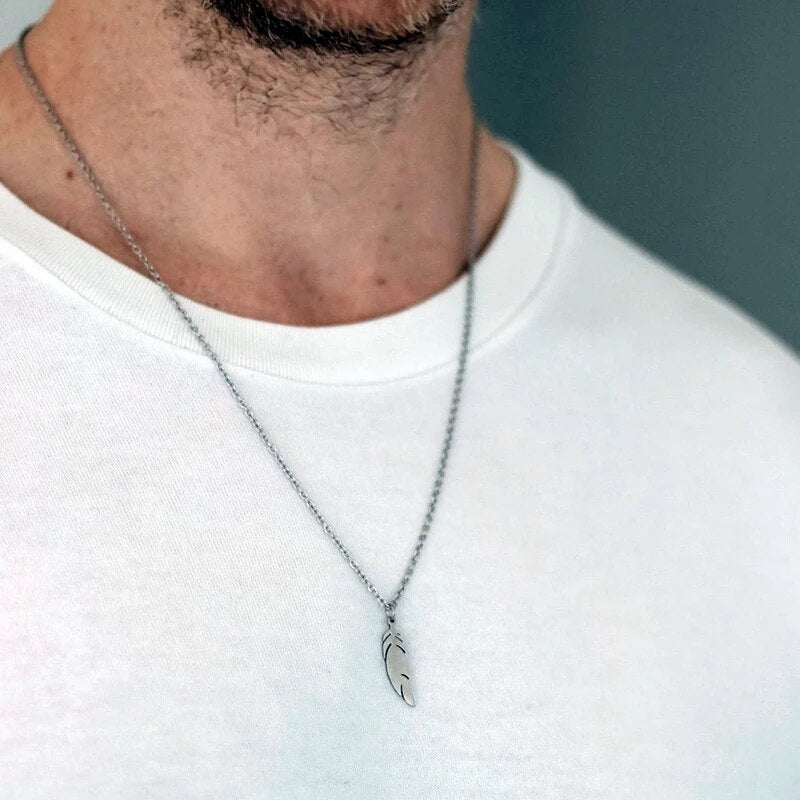 2021 Feather Necklace Chain Stainless Steel Necklace For Women Men Simple Long Chain Leaf Pendant Couples Minimalist Jewelry