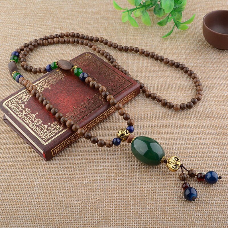2022 Handmade Vintage Nepal Long Buddhist  Wood Beaded Pendant & Necklace Ethnic Bohemian Boho Lucky Jewelry for Women Men