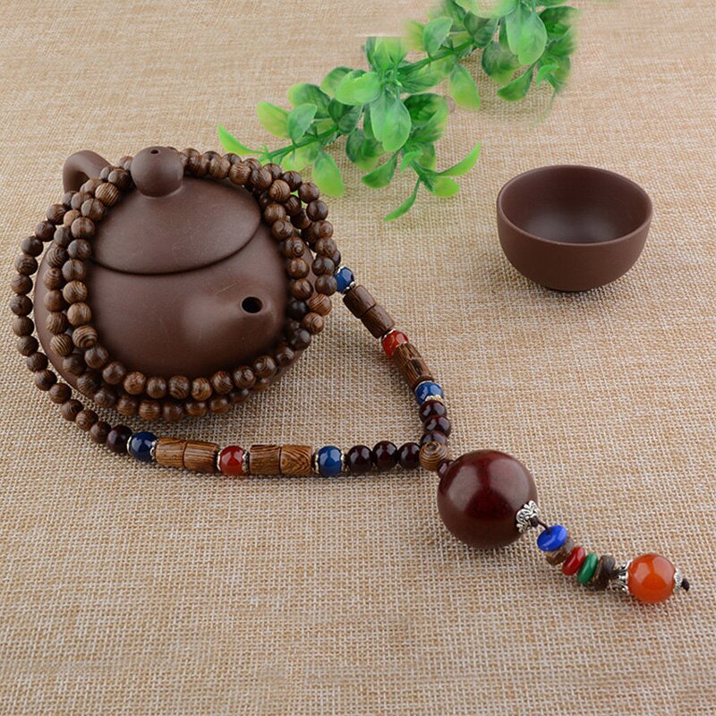2022 Handmade Vintage Nepal Long Buddhist  Wood Beaded Pendant & Necklace Ethnic Bohemian Boho Lucky Jewelry for Women Men