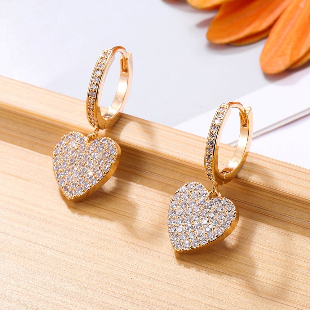2022  Heart Hoop Earrings Gold Color Trendy Love Charm Jewelry CZ Zircon Women Jewelry Gift Accessories