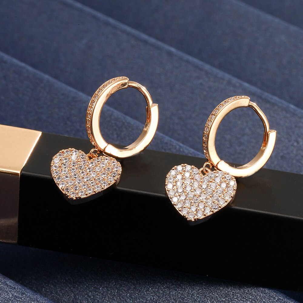 2022  Heart Hoop Earrings Gold Color Trendy Love Charm Jewelry CZ Zircon Women Jewelry Gift Accessories