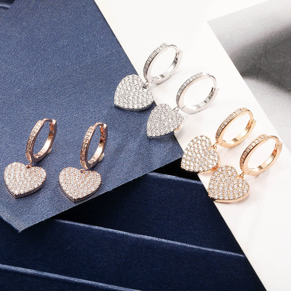 2022  Heart Hoop Earrings Gold Color Trendy Love Charm Jewelry CZ Zircon Women Jewelry Gift Accessories