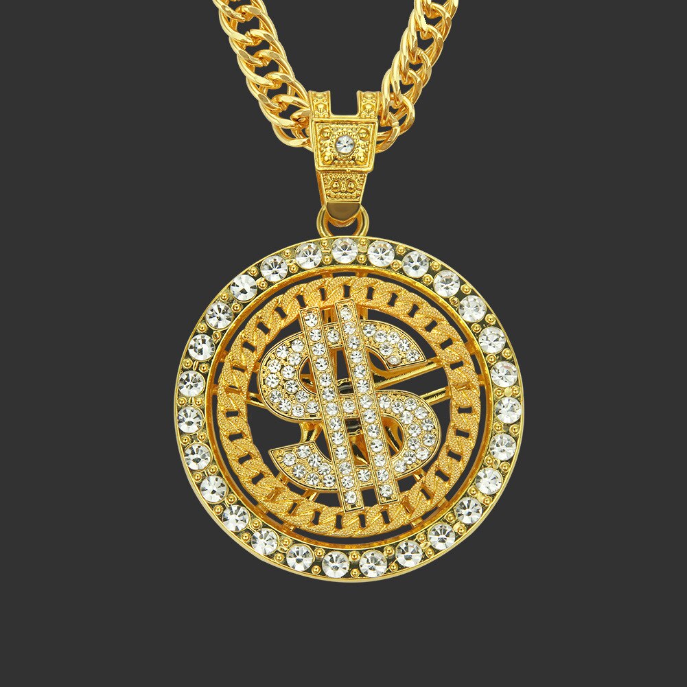 2021 Hip Hop Nightclub Exaggerated Gold Chain Dollar Sign Gold Necklace Men and Women Trend Personality Pendant