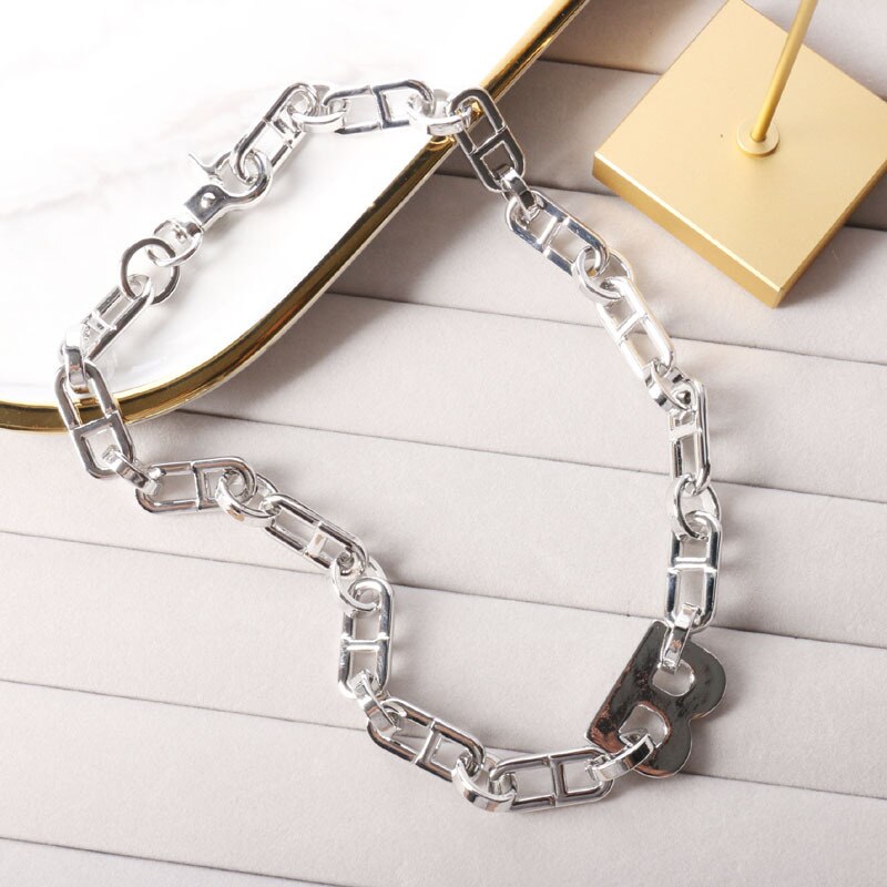 2021 Hollow B Letter Design Exaggerated Retro Titanium Steel Thick Chain Choker Necklace For Women Man Girls Jewelry