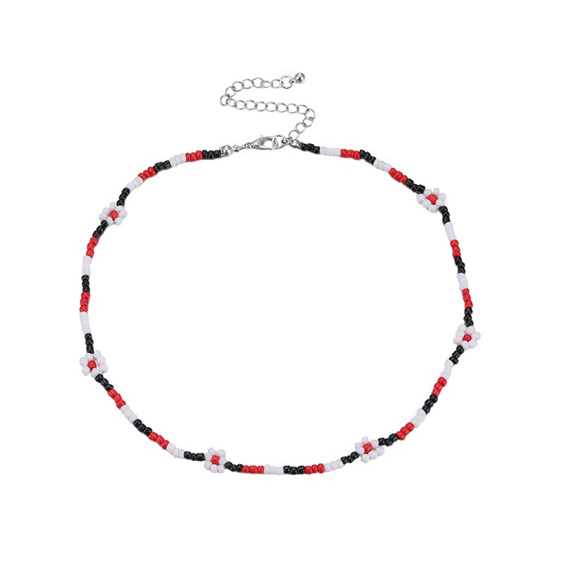 2021  Korea Lovely Daisy Flowers Colorful Beaded Boho Statement Short Choker Necklace for Women Vacation Jewelry