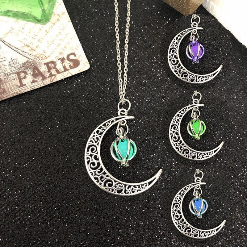 2021 Luminous Gem Stone Moon Pendant Necklaces For Women Men Trendy Vintage Moon Pendant Necklace Jewelry Gifts