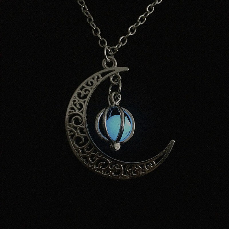2021 Luminous Gem Stone Moon Pendant Necklaces For Women Men Trendy Vintage Moon Pendant Necklace Jewelry Gifts