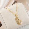 2021  Full Crystal Gold Color Leaf Pendant Women Clavicle Necklaces Female No Fade Stainless Steel Chokers Necklace