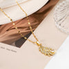 2021  Full Crystal Gold Color Leaf Pendant Women Clavicle Necklaces Female No Fade Stainless Steel Chokers Necklace