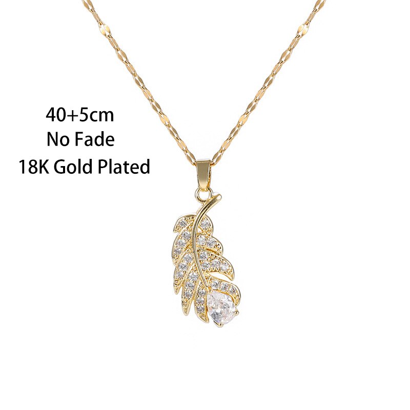 2021  Full Crystal Gold Color Leaf Pendant Women Clavicle Necklaces Female No Fade Stainless Steel Chokers Necklace