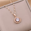 2021  Romantic Crystal Inlaid Round Zircon Pendant Women Necklace Ladies Stainless Steel Jewelry Female Clavicle Chain