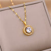 2021  Romantic Crystal Inlaid Round Zircon Pendant Women Necklace Ladies Stainless Steel Jewelry Female Clavicle Chain