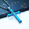 2022 Male Crystal Cross Jesus Pendant Gold/Black/Blue Color Zirconia Cross Pendant Necklace Stainless Steel Jewelry