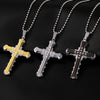 2022 Male Crystal Cross Jesus Pendant Gold/Black/Blue Color Zirconia Cross Pendant Necklace Stainless Steel Jewelry