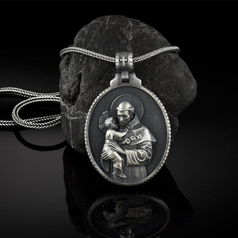2022 Man necklace Catholic Saint Anthony Men's Pendant Christian Medal Necklace Retro Amulet Jewelry