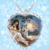 2021 Men and Women Love Crystal Necklace, Domineering Wolves Collection Art Photo Heart-shaped Glass Pendant