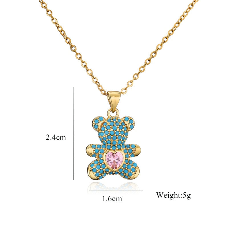 2021 Necklace Women Jewelry Bear Pendant Necklace 4 Colors Design Pave Setting Zircon Copper Collares Gold-chain