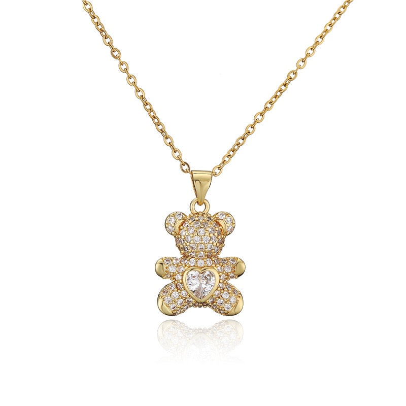 2021 Necklace Women Jewelry Bear Pendant Necklace 4 Colors Design Pave Setting Zircon Copper Collares Gold-chain