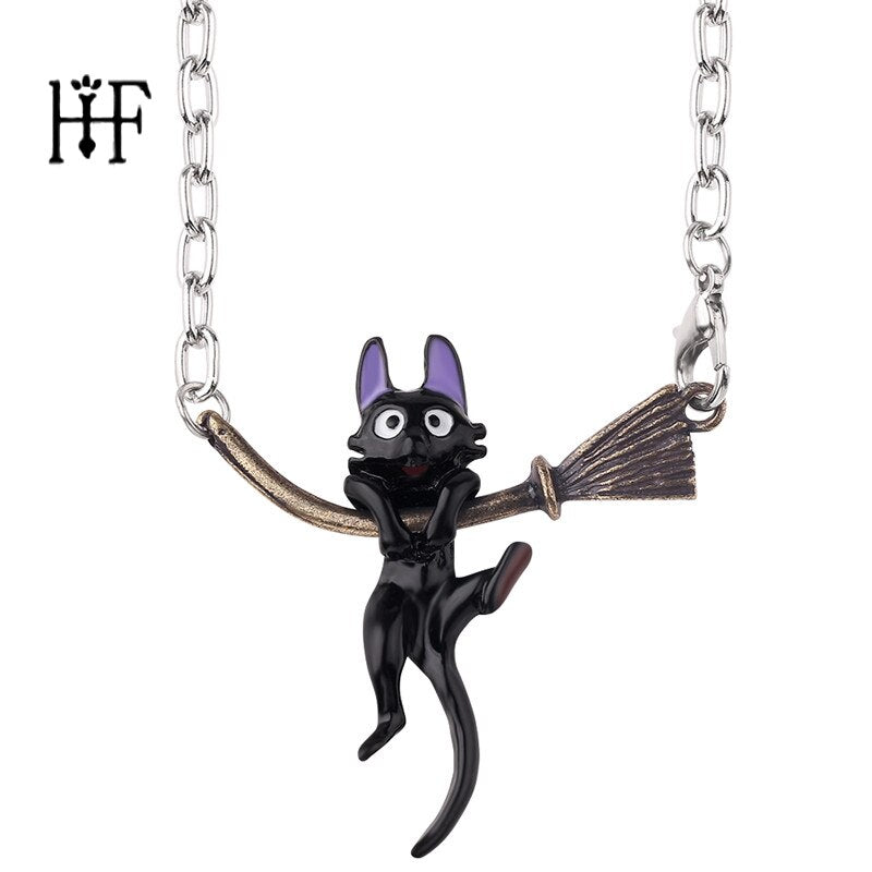 2022 Personality Enamel Jewelry Miyazaki Hayao Kiki's Delivery Service Black cat Broom Pendants Necklace