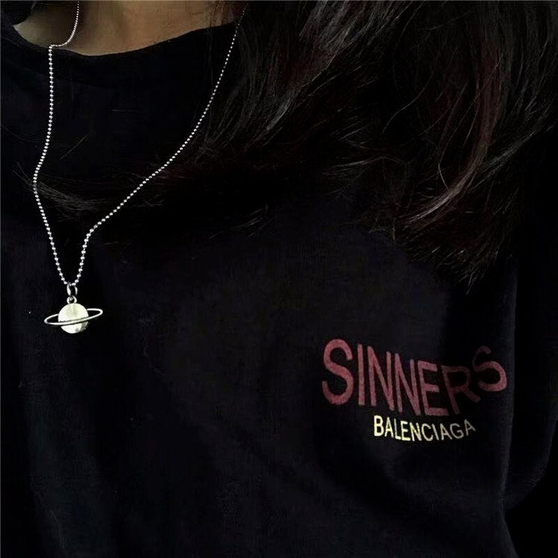 2021 Planet Cosmos Taiyin Titanium Steel Saturn Retro Ball Chain Bundy Tokuku Student Tide Lady Necklace