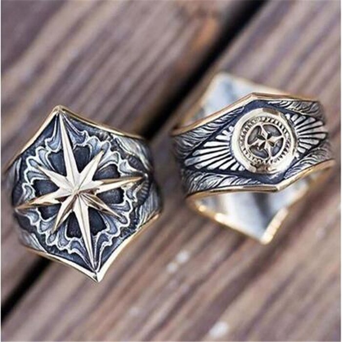 2022 Retro Pattern Cross Pattern Ring Men's Ring Vintage Metal Ring Accessories Party Gift Viking Jewelry