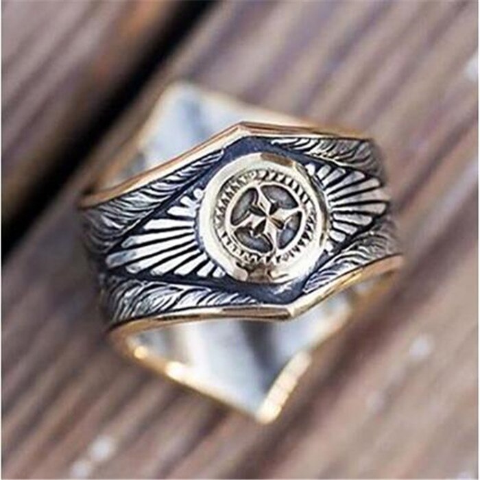 2022 Retro Pattern Cross Pattern Ring Men's Ring Vintage Metal Ring Accessories Party Gift Viking Jewelry