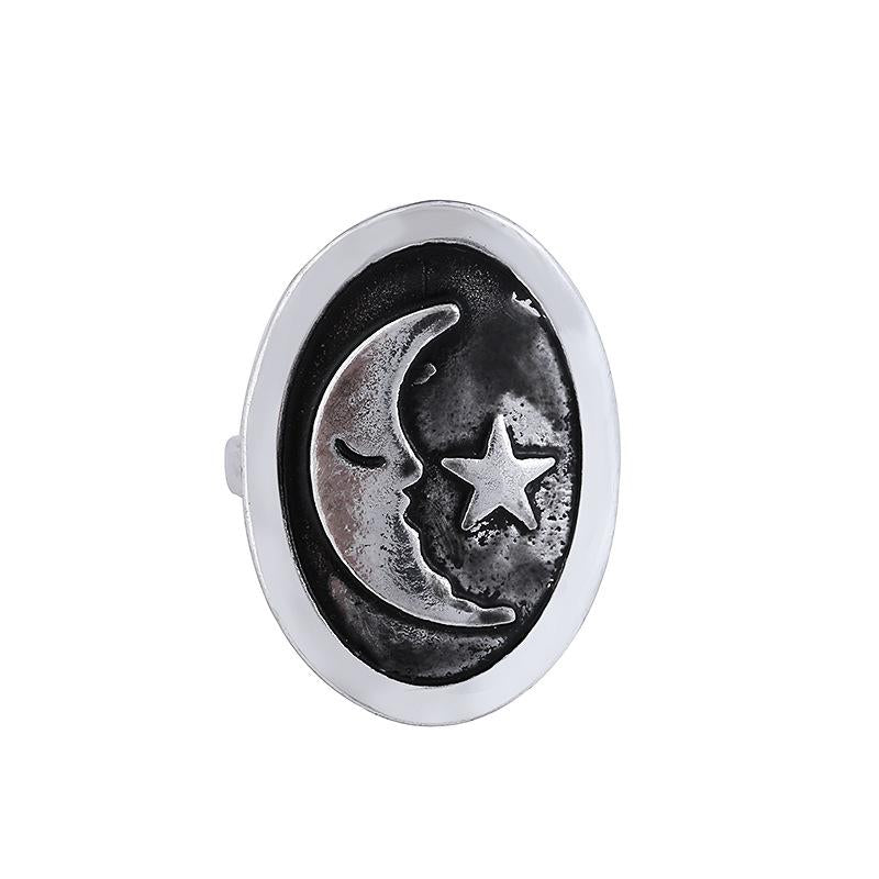 2022 Retro Star Moon Pattern Ring Women's Ring Metal Accessories Party Jewelry Size 6-10
