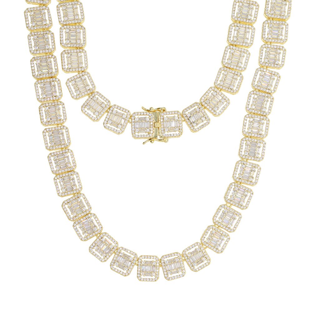 2021 Silver Color 11mm Square Cubic Zirconia Tennis Chain Necklace Iced Out AAA CZ Hiphop Choker  Jewelry For Women