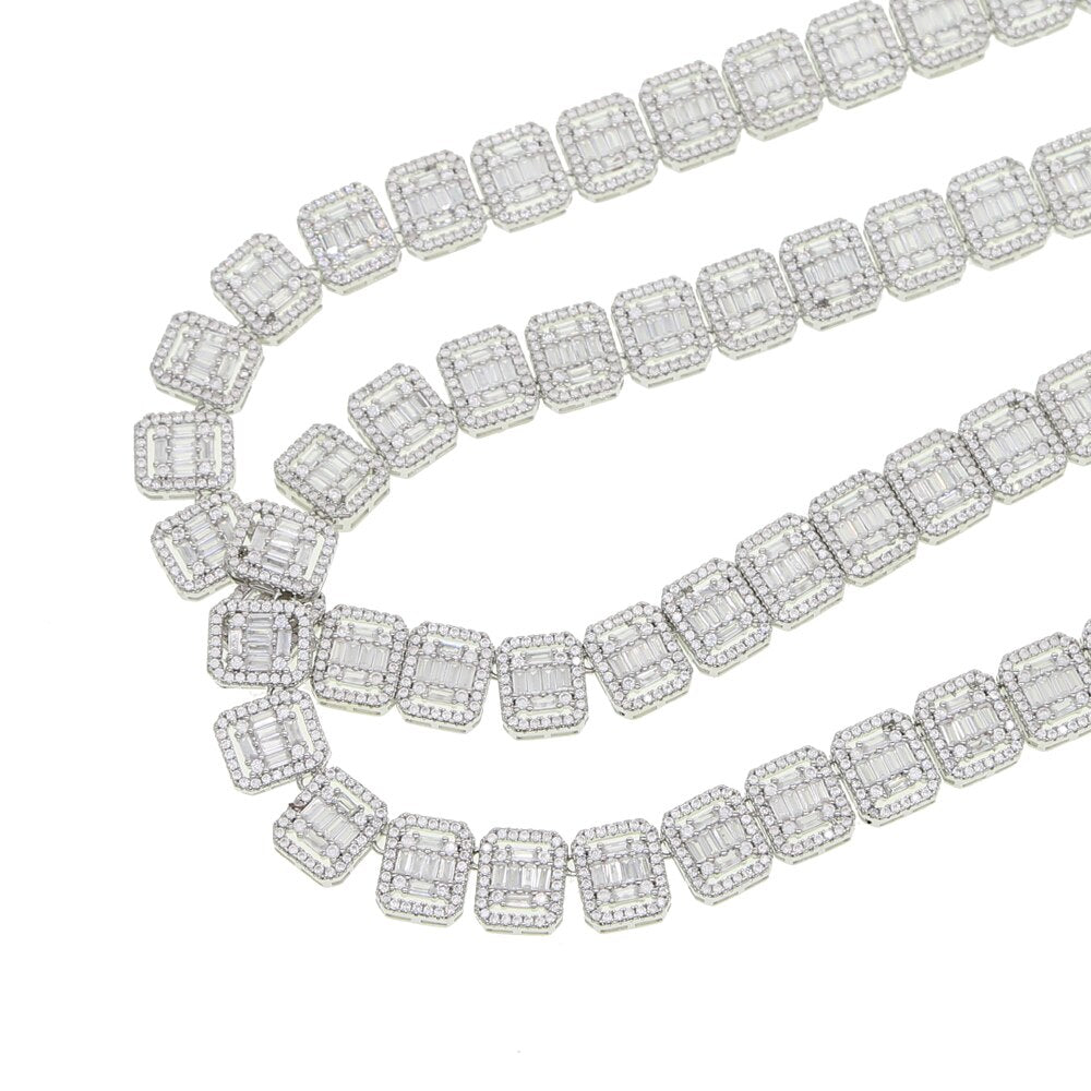 2021 Silver Color 11mm Square Cubic Zirconia Tennis Chain Necklace Iced Out AAA CZ Hiphop Choker  Jewelry For Women