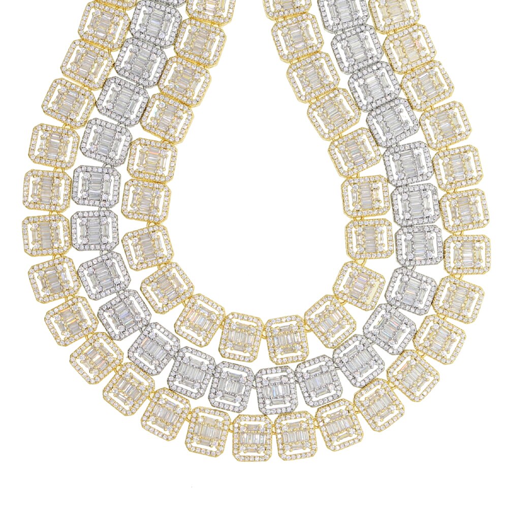 2021 Silver Color 11mm Square Cubic Zirconia Tennis Chain Necklace Iced Out AAA CZ Hiphop Choker  Jewelry For Women