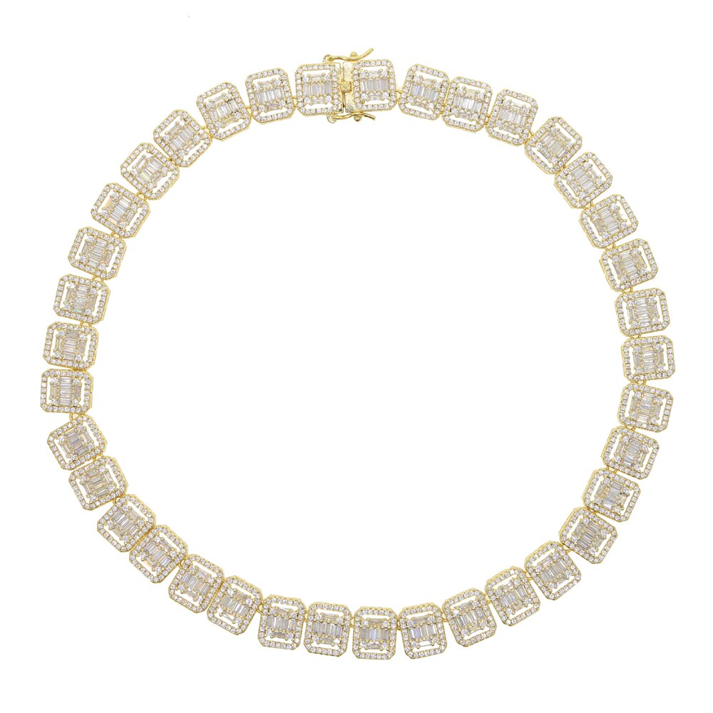 2021 Silver Color 11mm Square Cubic Zirconia Tennis Chain Necklace Iced Out AAA CZ Hiphop Choker  Jewelry For Women