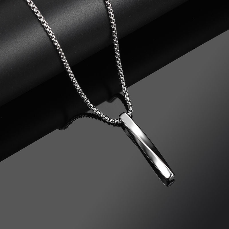 2021 Silver Color Men Spiral Necklace Stainless Steel Rectangle Minimalist Simple Personality Hip Hop Ins Men's pendant boys