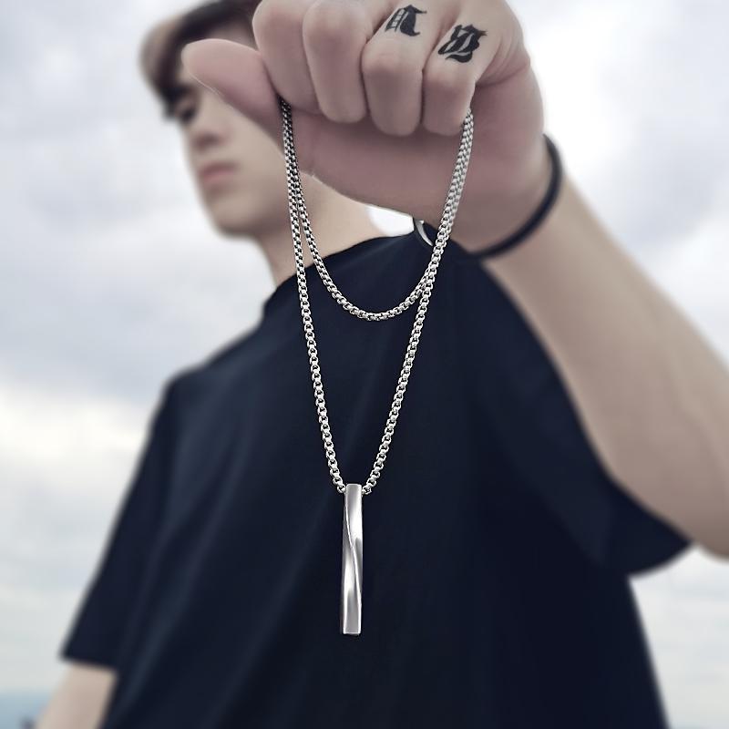 2021 Silver Color Men Spiral Necklace Stainless Steel Rectangle Minimalist Simple Personality Hip Hop Ins Men's pendant boys