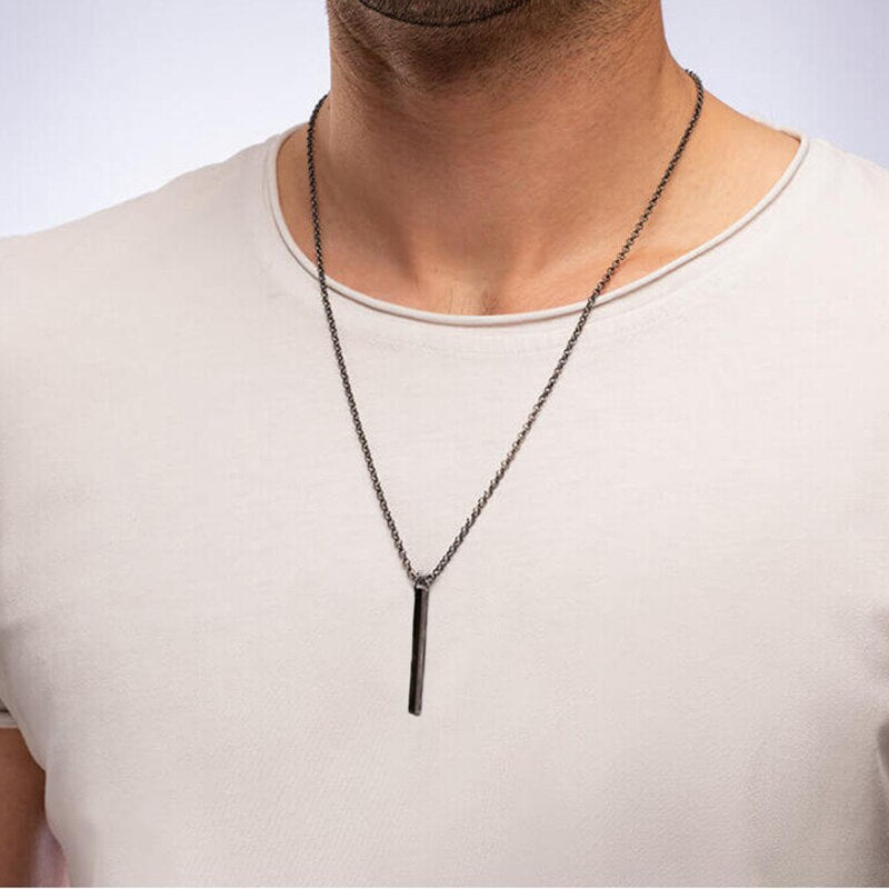 2021 Silver Color Men Spiral Necklace Stainless Steel Rectangle Minimalist Simple Personality Hip Hop Ins Men's pendant boys