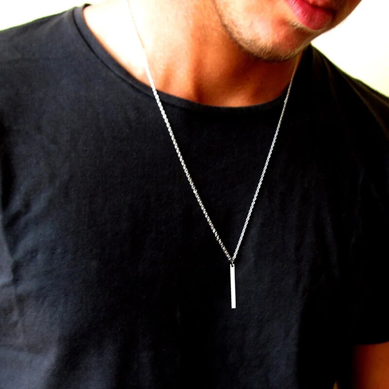 2021 Silver Color Men Spiral Necklace Stainless Steel Rectangle Minimalist Simple Personality Hip Hop Ins Men's pendant boys