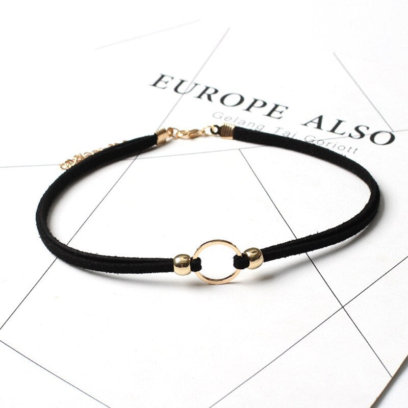 2021 Simple Black Velvet Punk Choker Necklace for women Collar Necklace Gold color Circle Chocker Minimalist Jewelry