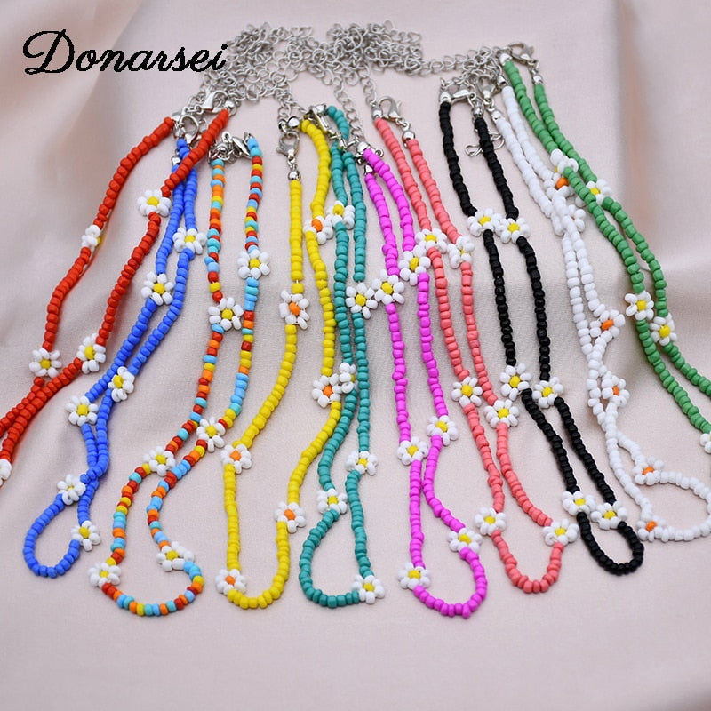 2021 Spring Colorful Seed Bead Necklace For Women Handmade Daisy Flower Beaded Chokers Necklaces Boho Jewelry