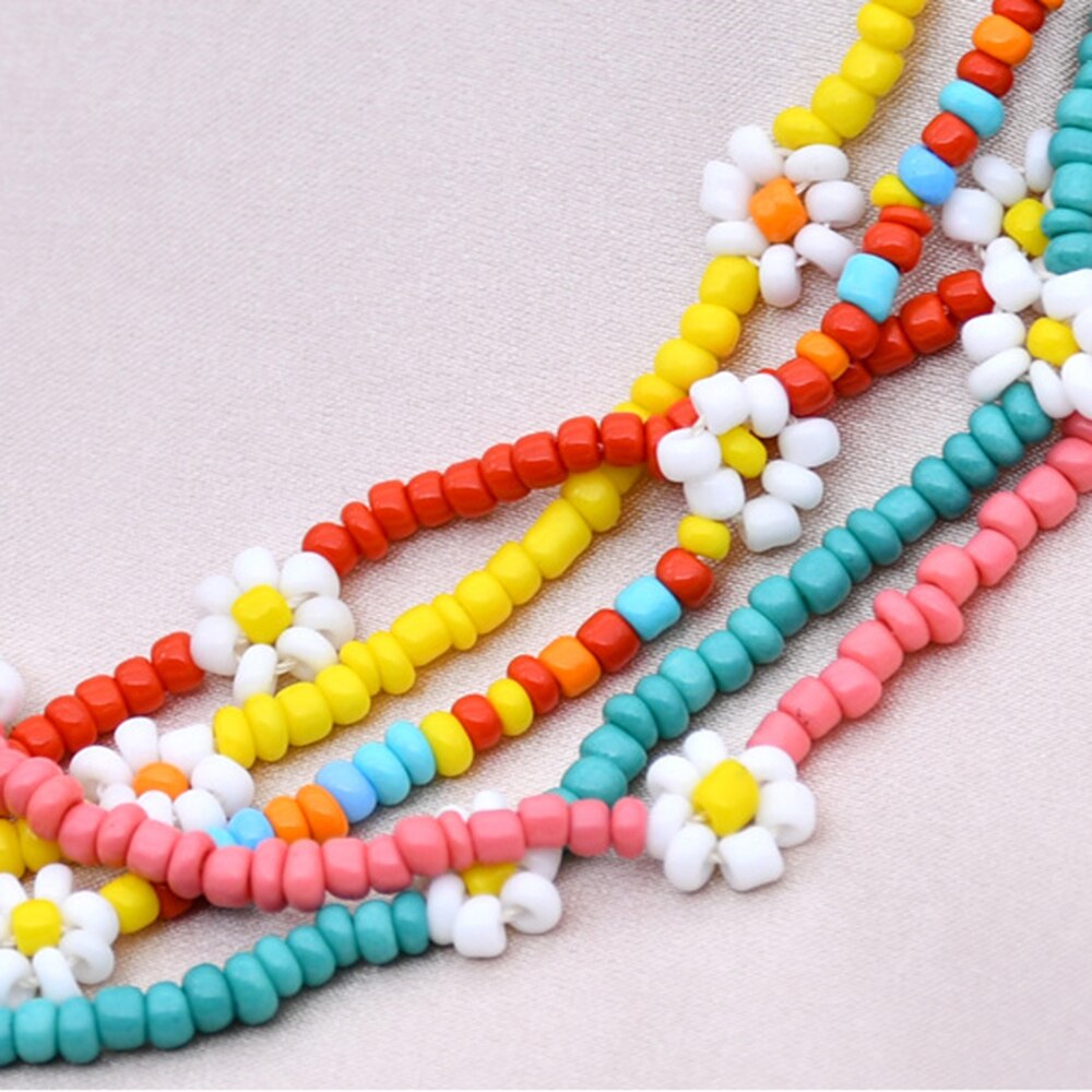 2021 Spring Colorful Seed Bead Necklace For Women Handmade Daisy Flower Beaded Chokers Necklaces Boho Jewelry