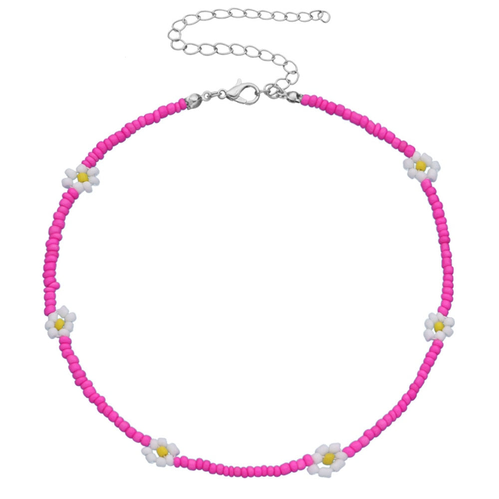 2021 Spring Colorful Seed Bead Necklace For Women Handmade Daisy Flower Beaded Chokers Necklaces Boho Jewelry