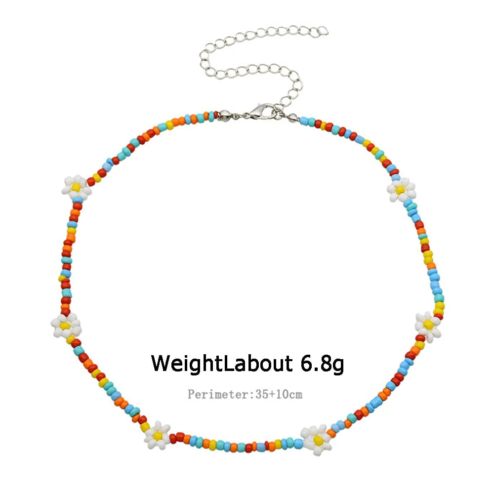 2021 Spring Colorful Seed Bead Necklace For Women Handmade Daisy Flower Beaded Chokers Necklaces Boho Jewelry