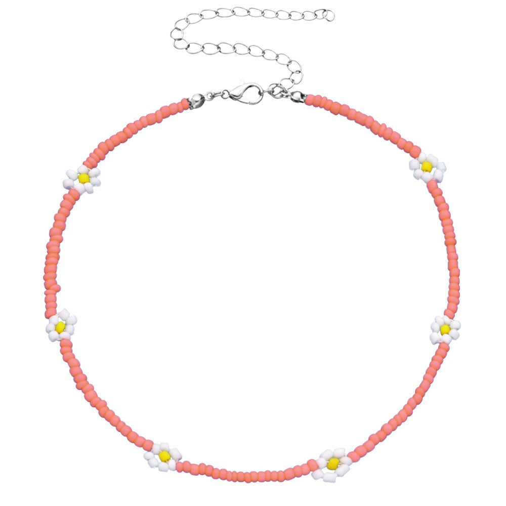 2021 Spring Colorful Seed Bead Necklace For Women Handmade Daisy Flower Beaded Chokers Necklaces Boho Jewelry