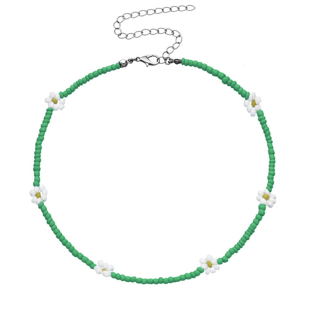 2021 Spring Colorful Seed Bead Necklace For Women Handmade Daisy Flower Beaded Chokers Necklaces Boho Jewelry
