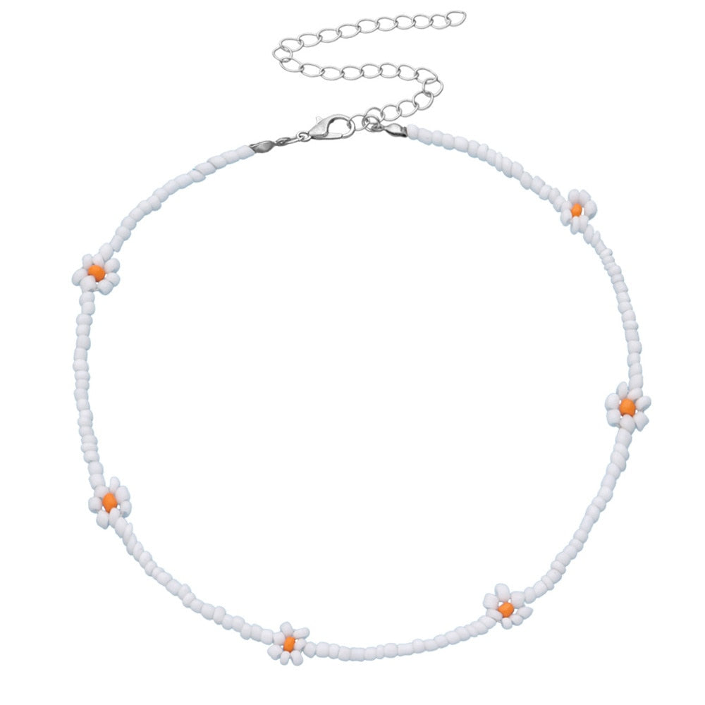2021 Spring Colorful Seed Bead Necklace For Women Handmade Daisy Flower Beaded Chokers Necklaces Boho Jewelry