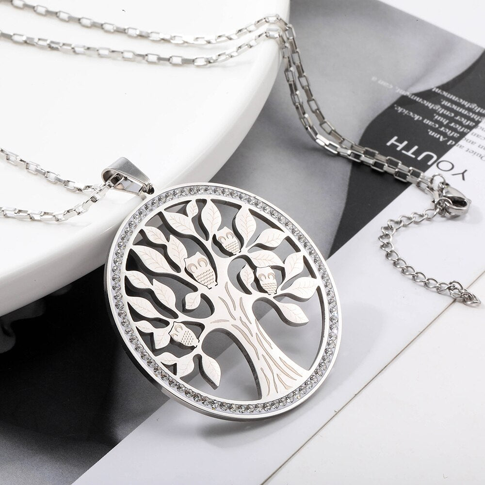 2022 Stainless Steel Necklace for Women Butterfly Big Heart  Owl Tree of Life Round Pendant Necklaces Jewelry Gifts