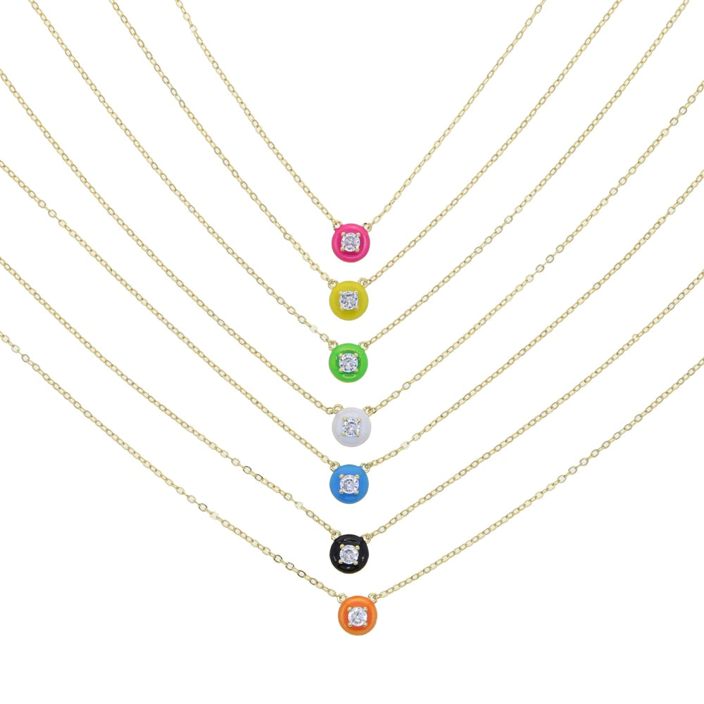 2021  Summer  Jewelry Simple Geometric Round Charm Candy Neon Enamel Colorful  Necklace For Girl