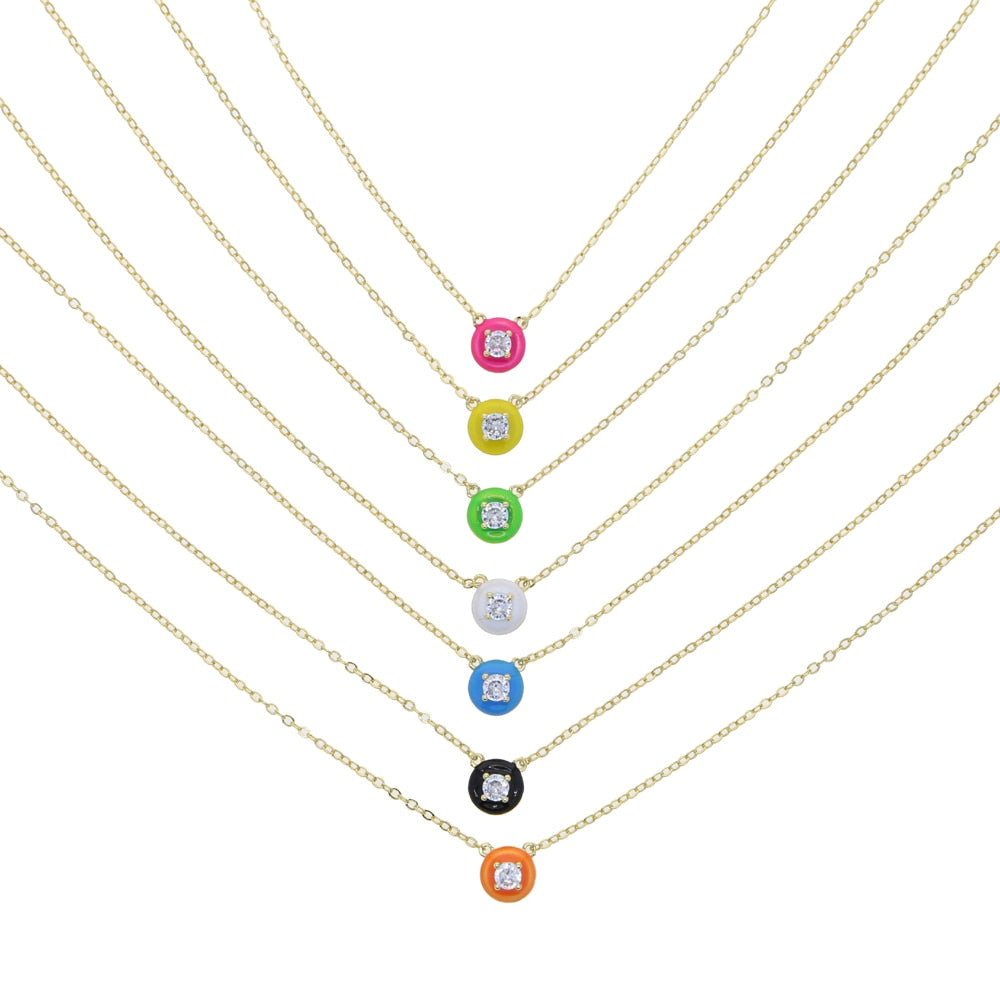2021  Summer  Jewelry Simple Geometric Round Charm Candy Neon Enamel Colorful  Necklace For Girl
